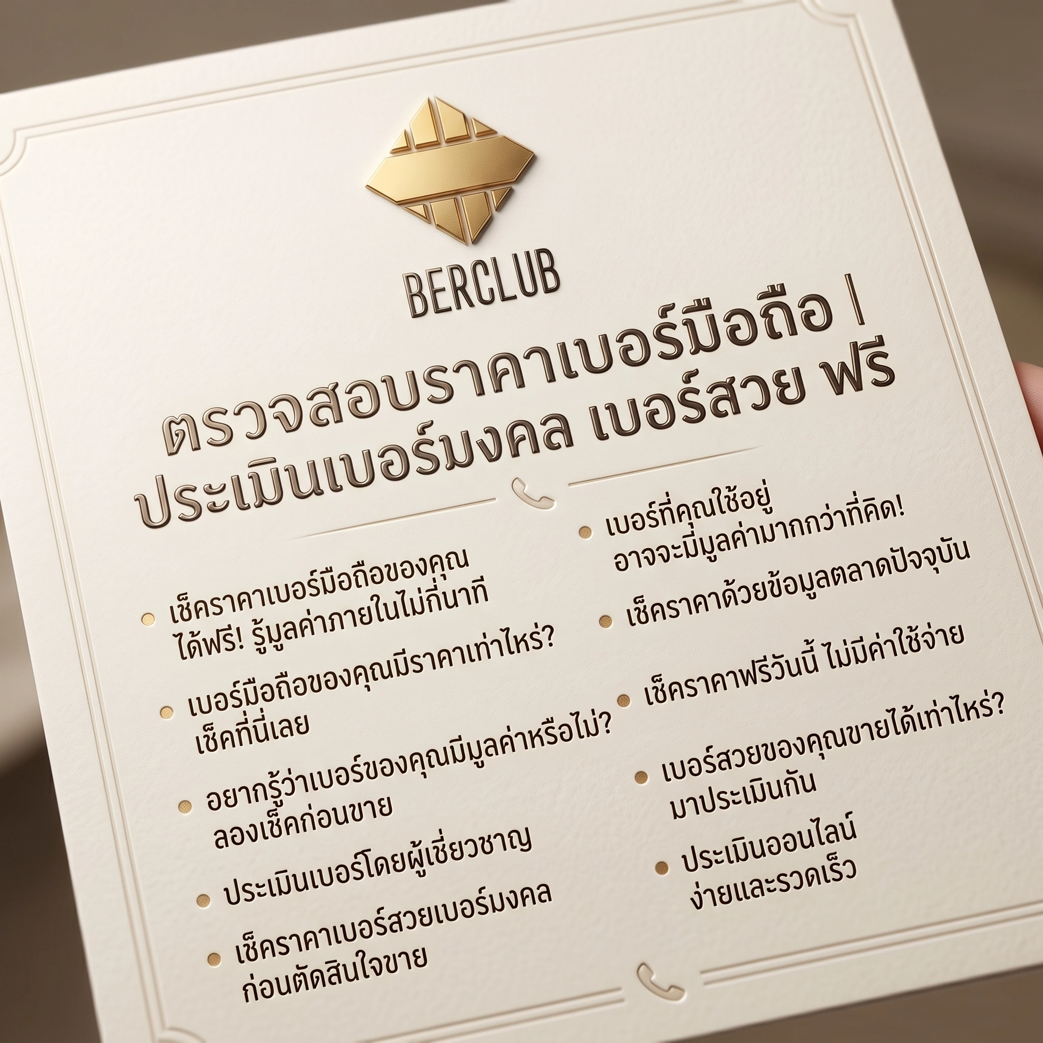 เช็กราคาเบอร์โทรศัพท์ตัวเอง | ประเมินมูลค่าเบอร์สวย เบอร์มงคล ฟรี | BERCLUB